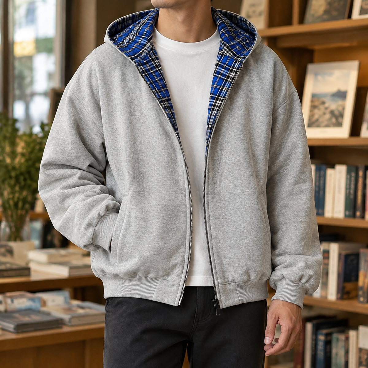 Reversible Plaid Hooded Jacket