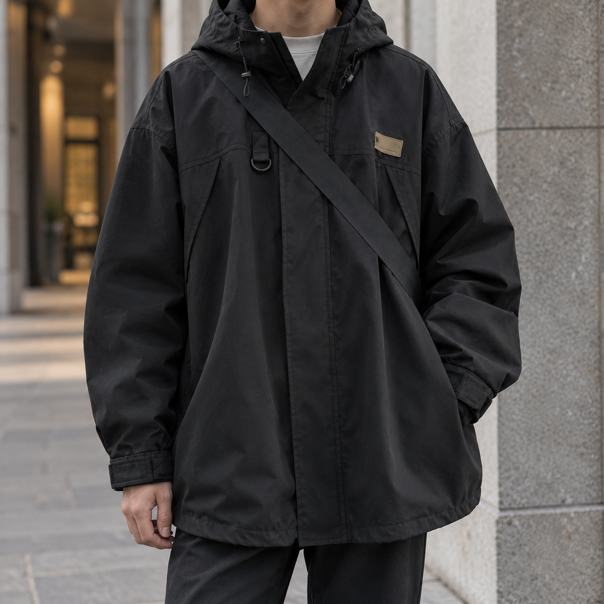Hooded Woven Jacket With Adjustable Hem