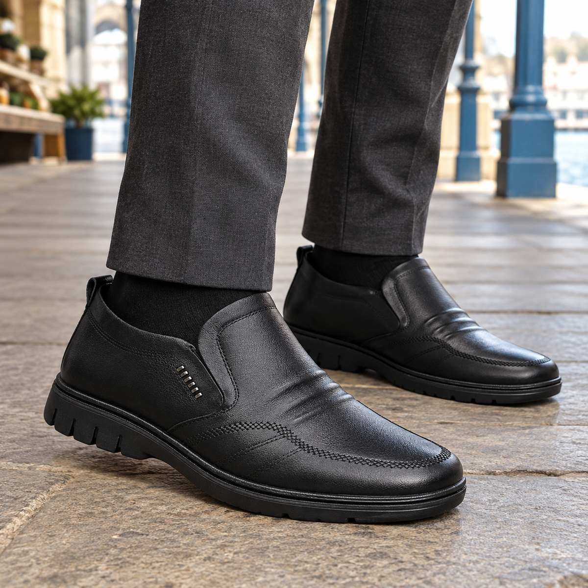 Leather Slip-On Loafers With Apron Toe