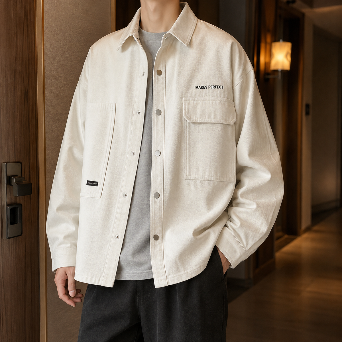 Men's cotton blend utility jacket with a practical utility design