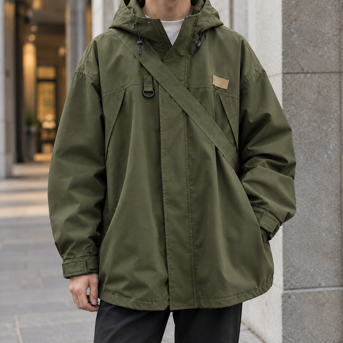 Hooded Woven Jacket With Adjustable Hem