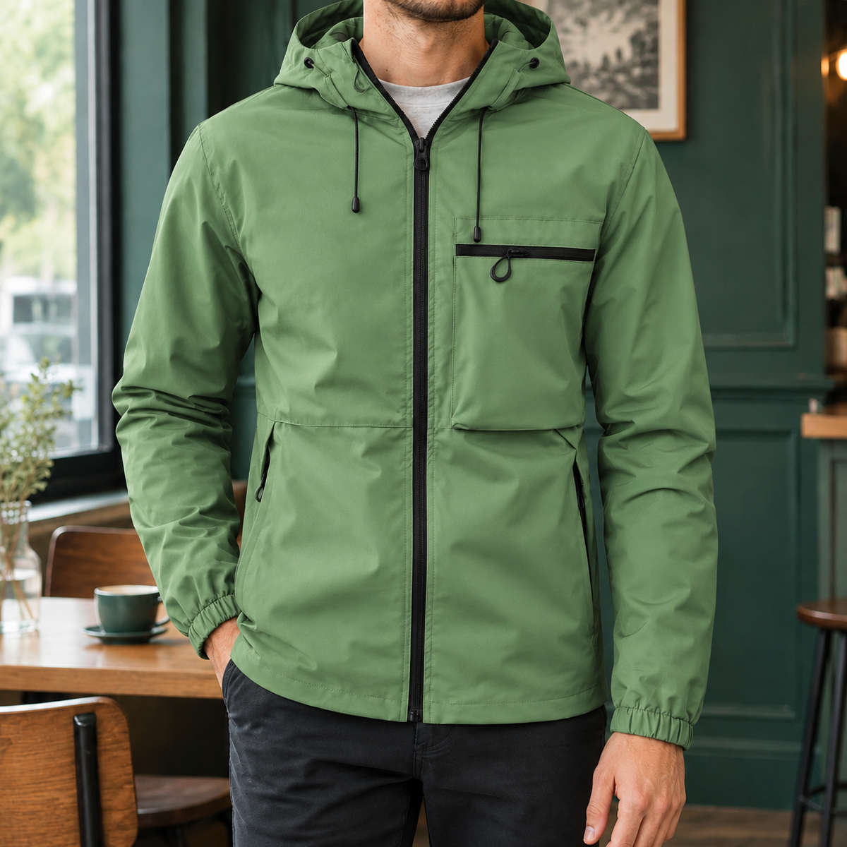Hooded Woven Blend Jacket