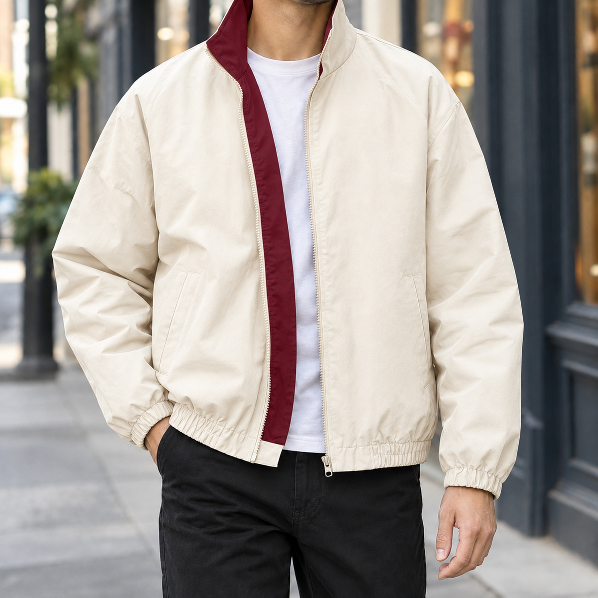 Relaxed Contrast Collar Woven Jacket