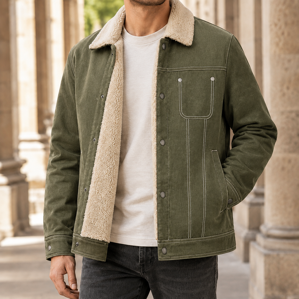 Fleece-Lined Snap-Front Jacket