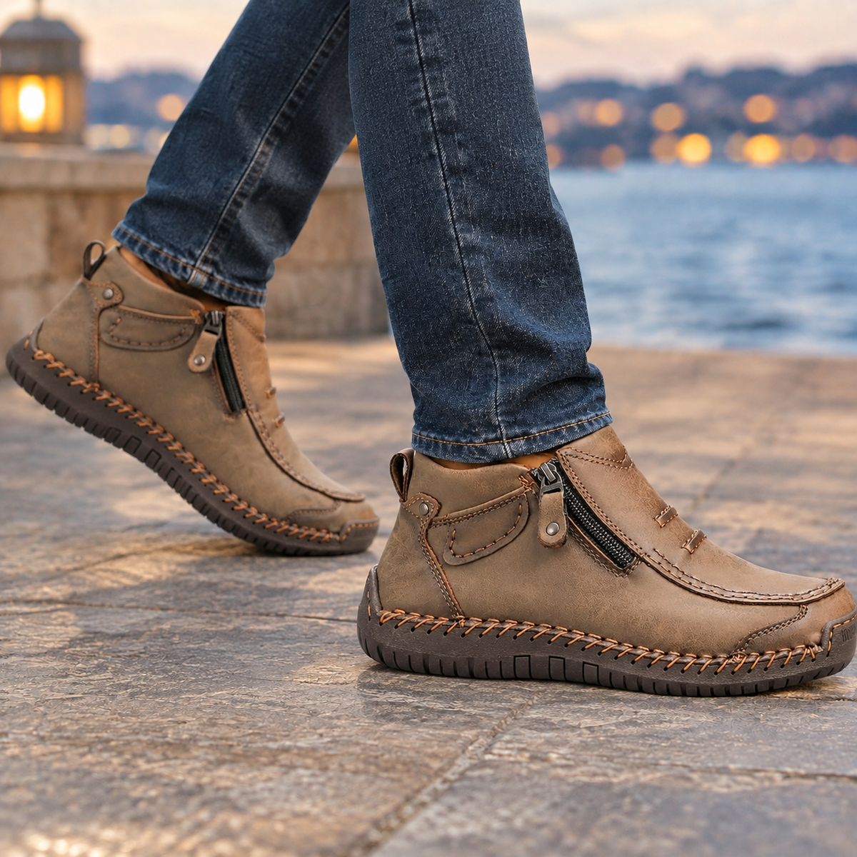 Textured Leather Look Ankle Boots With Side Zips