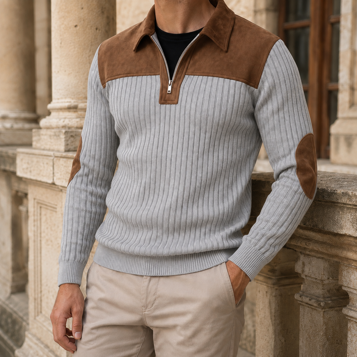 Quarter Zip Ribbed Knit Sweater