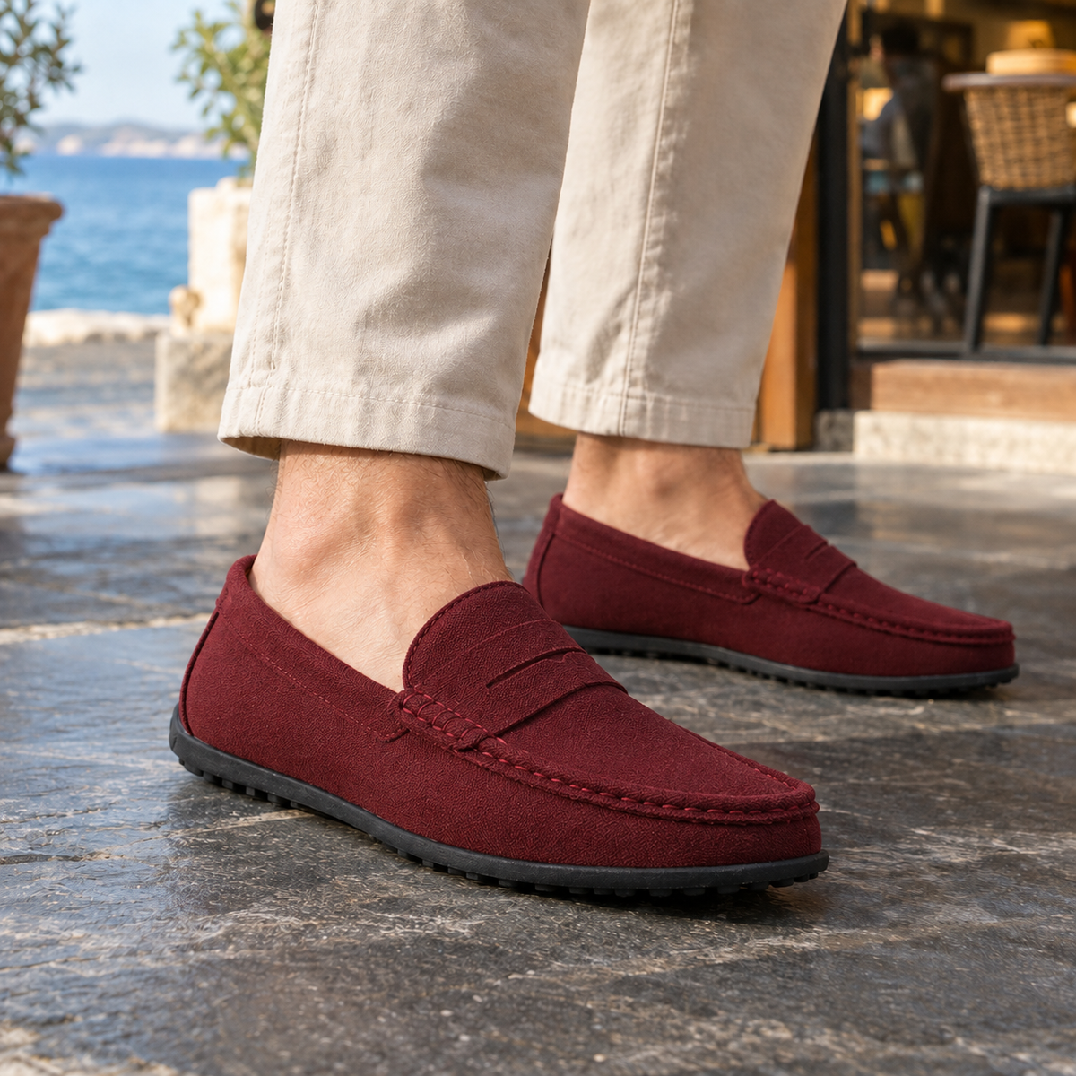 Leather Penny Loafers With Driving Sole