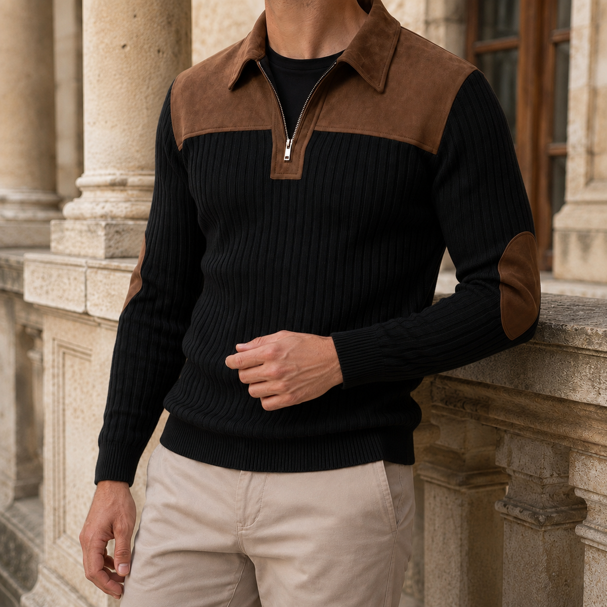 Quarter Zip Ribbed Knit Sweater