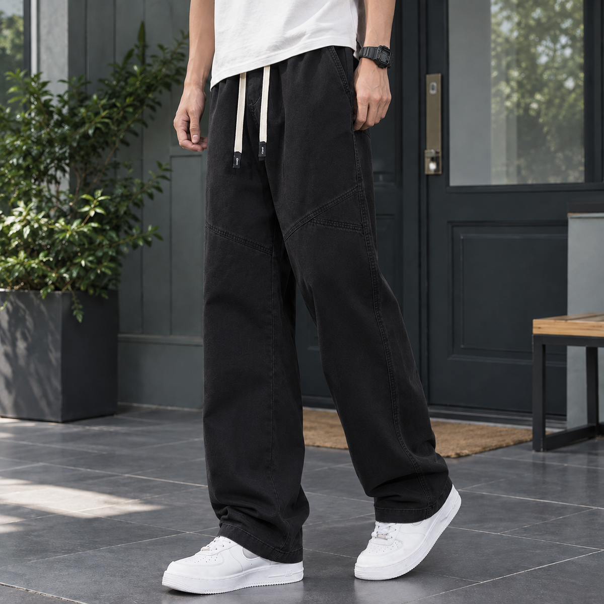 Relaxed Straight-Leg Cotton Pants
