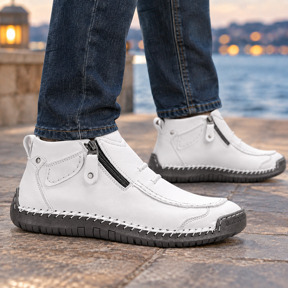 Textured Leather Look Ankle Boots With Side Zips