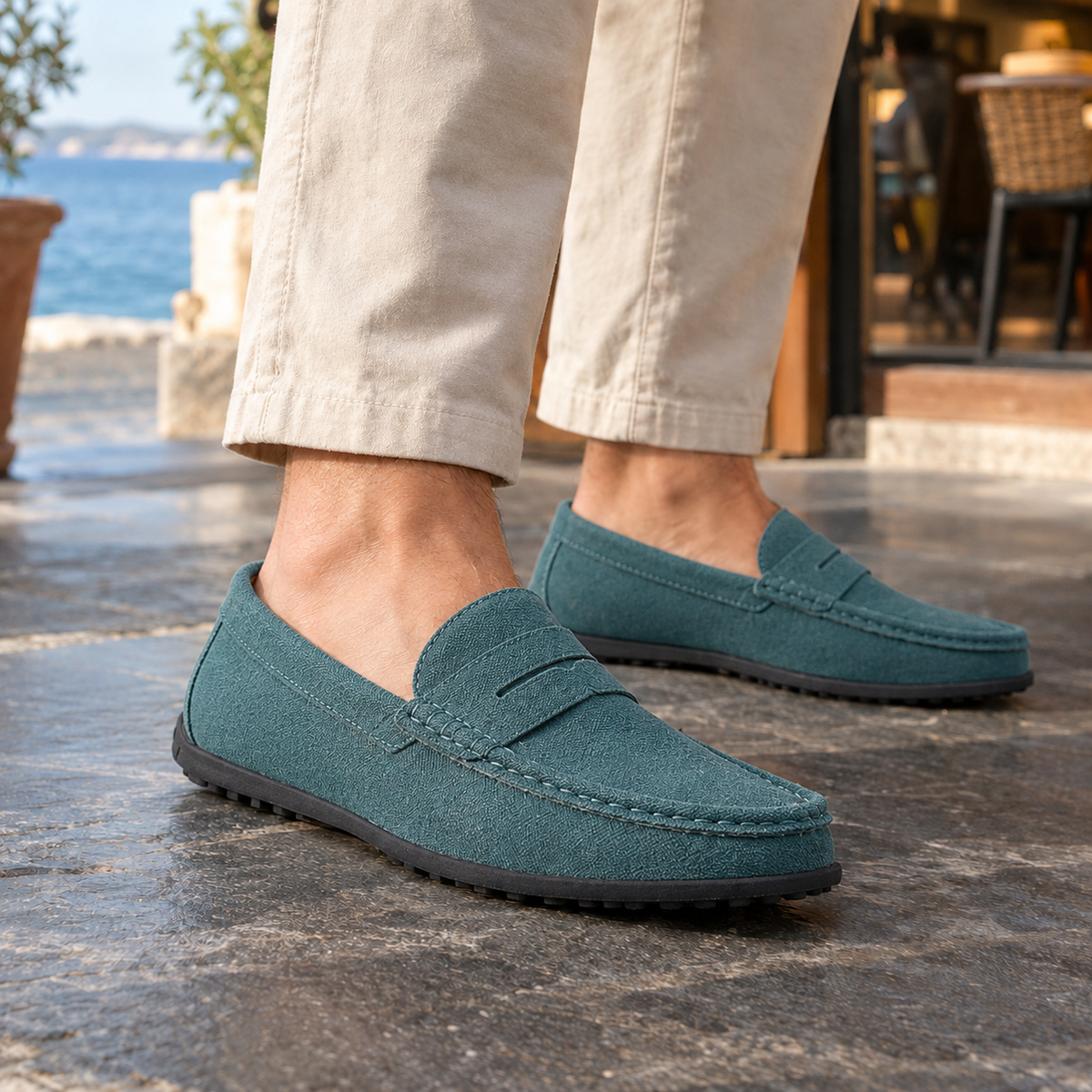Rear view of leather penny loafers with structured heel counters