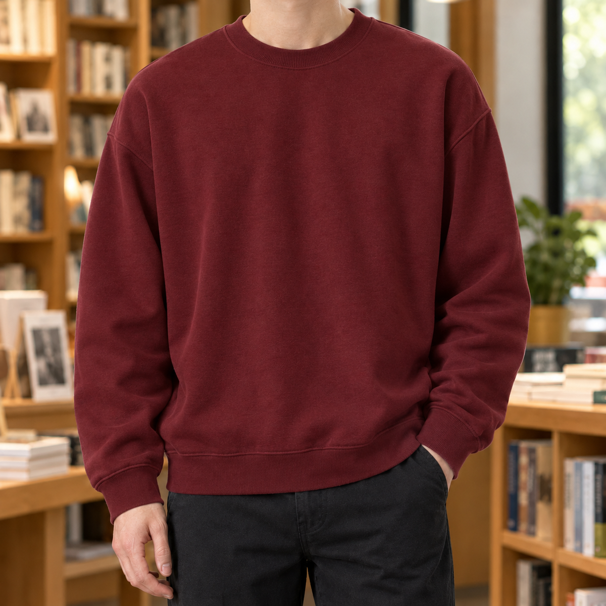 Cotton Blend Crew Neck Sweater Relaxed Fit