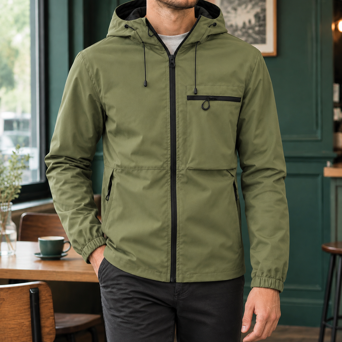 Hooded jacket styled as an everyday layering piece