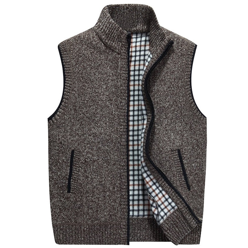 Men's Warm Knit Vest With Stand Collar