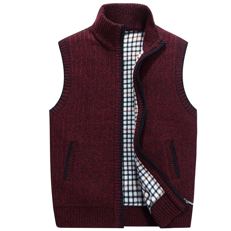 Back view of the men's warm knit vest