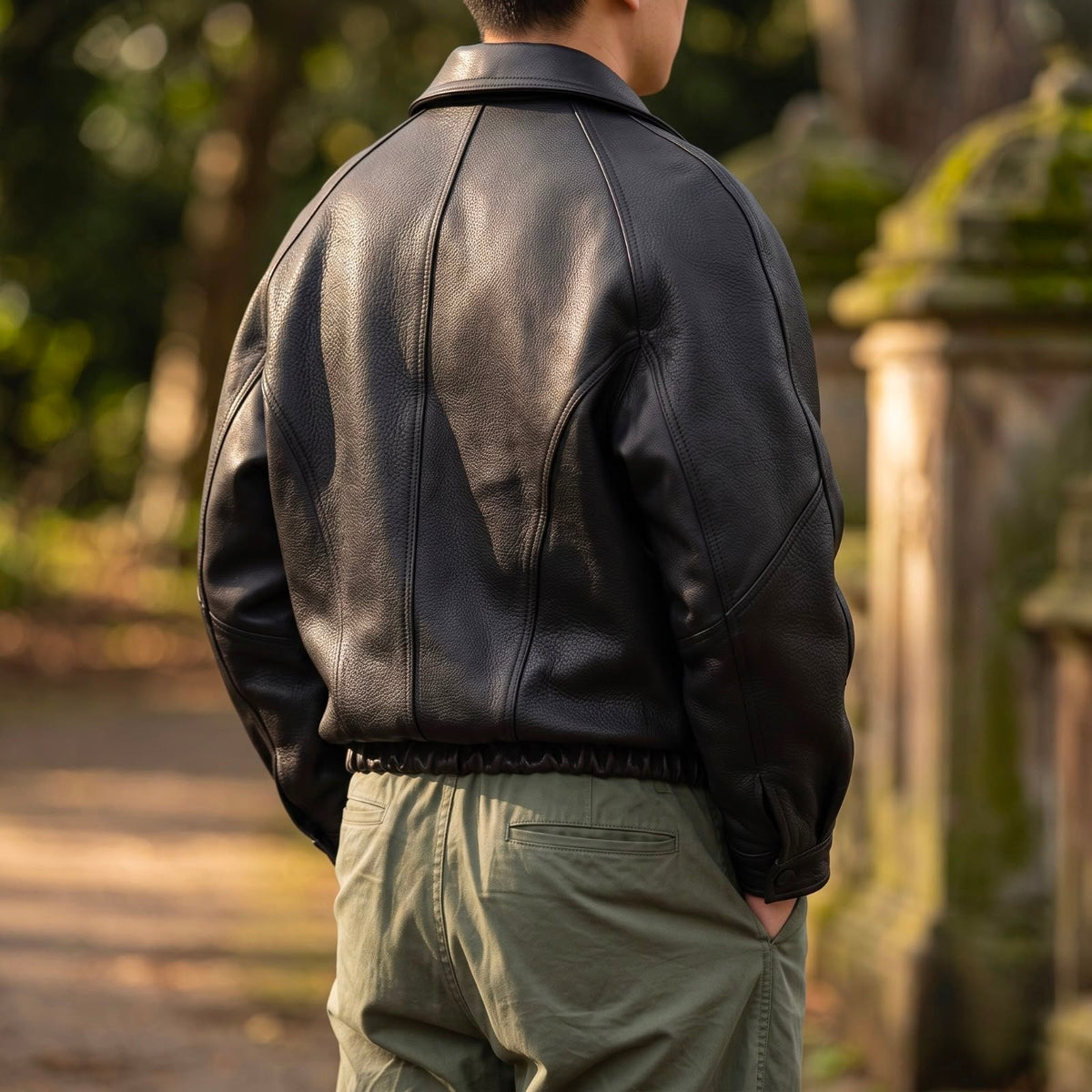 Men's leather jacket shown as a versatile everyday layering piece