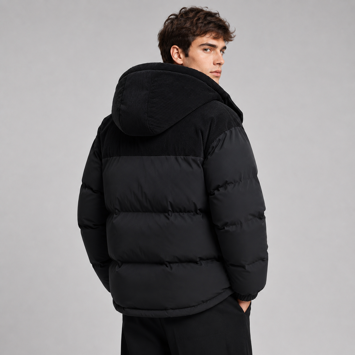 Close-up of the quilted texture on a men's jacket