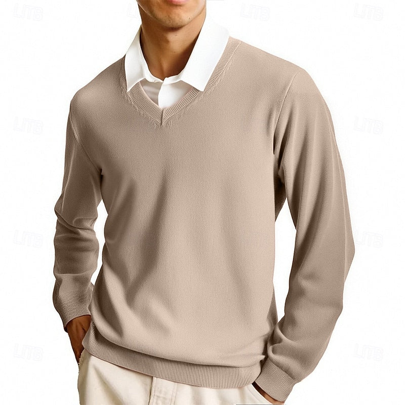 Men's V-neck knit sweater with a timeless pullover design
