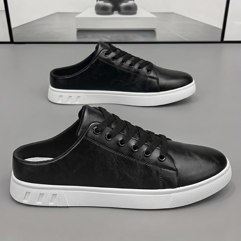 Everyday lace-up mule sneakers with leather uppers and white soles