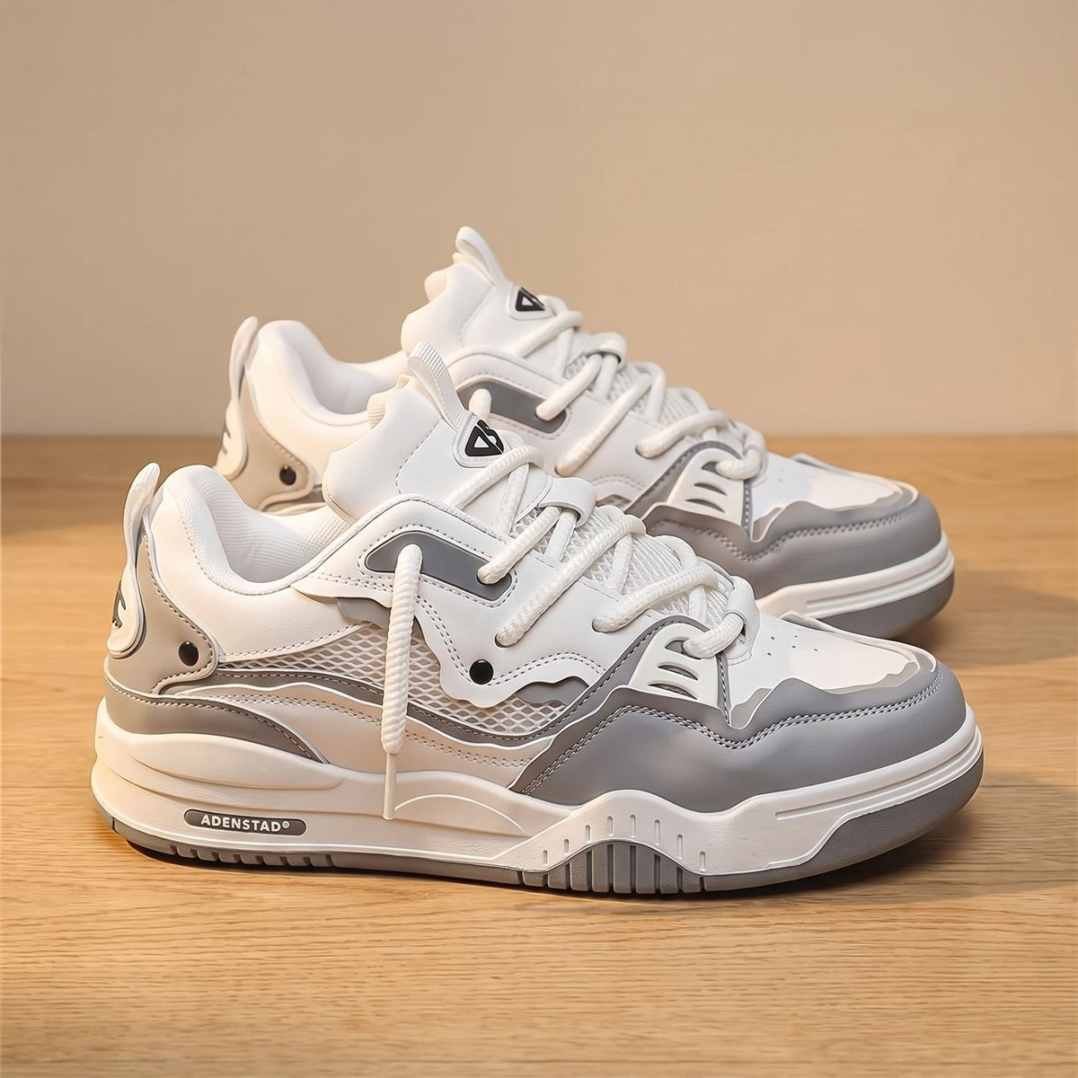 Men's Chunky Low Top Lace Up Sneakers White Gray