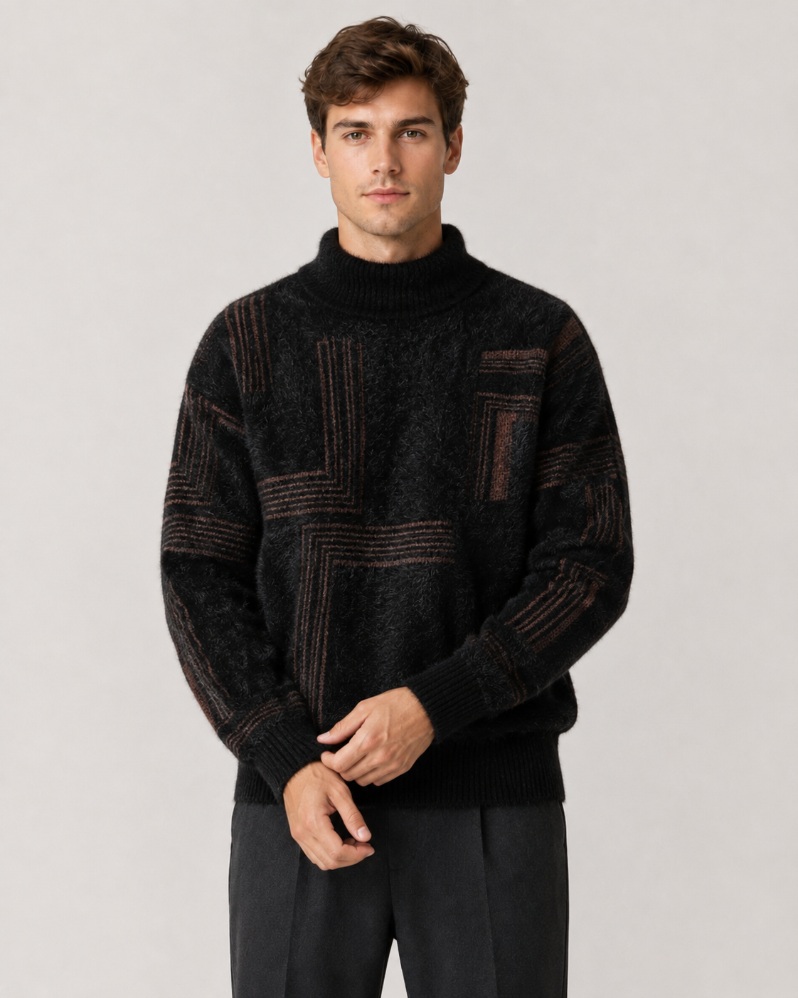 Close-up of the sweater's soft fluffy knit texture