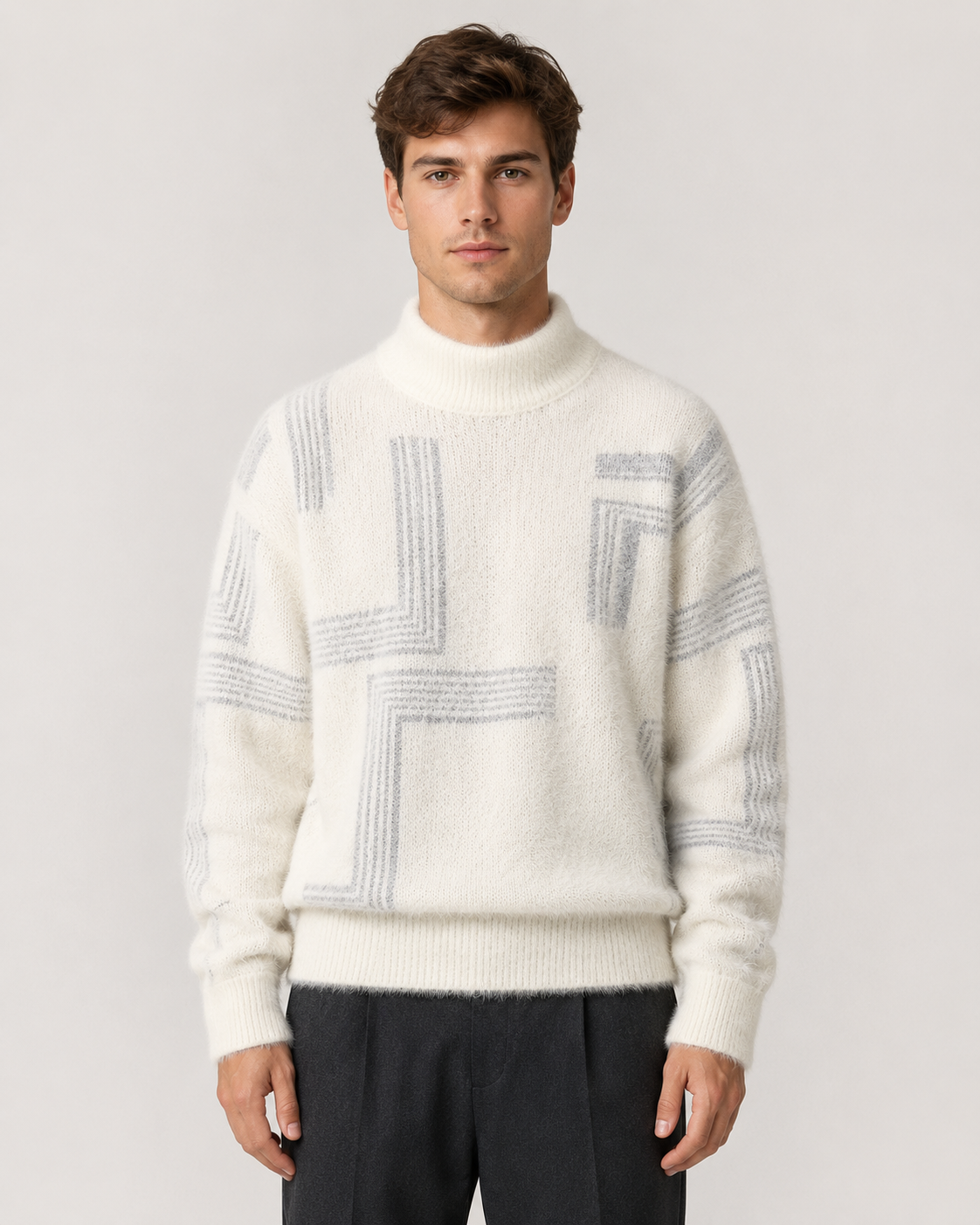 Cozy men's funnel neck sweater styled for casual wear