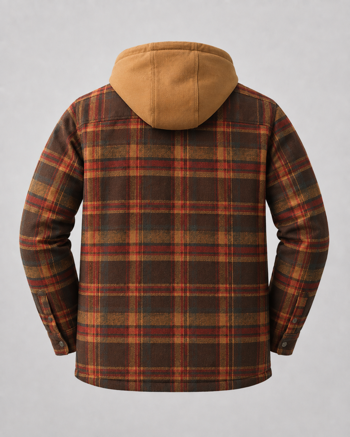 Men's shacket featuring a classic plaid pattern and hood