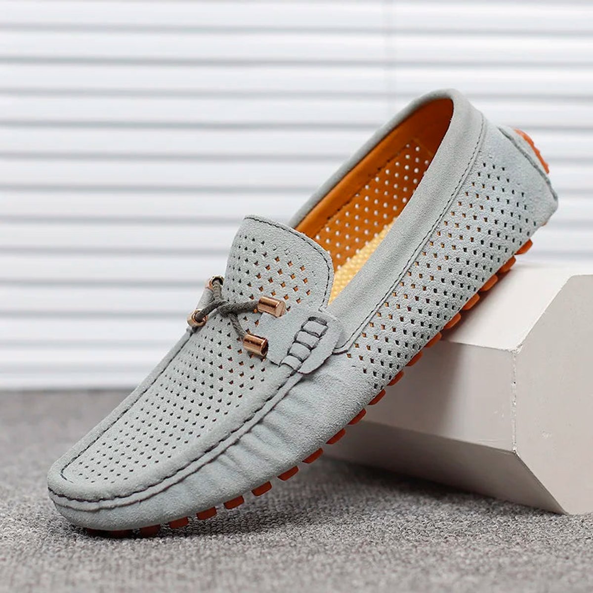 Top view highlighting the slip-on opening of a men's driving loafer