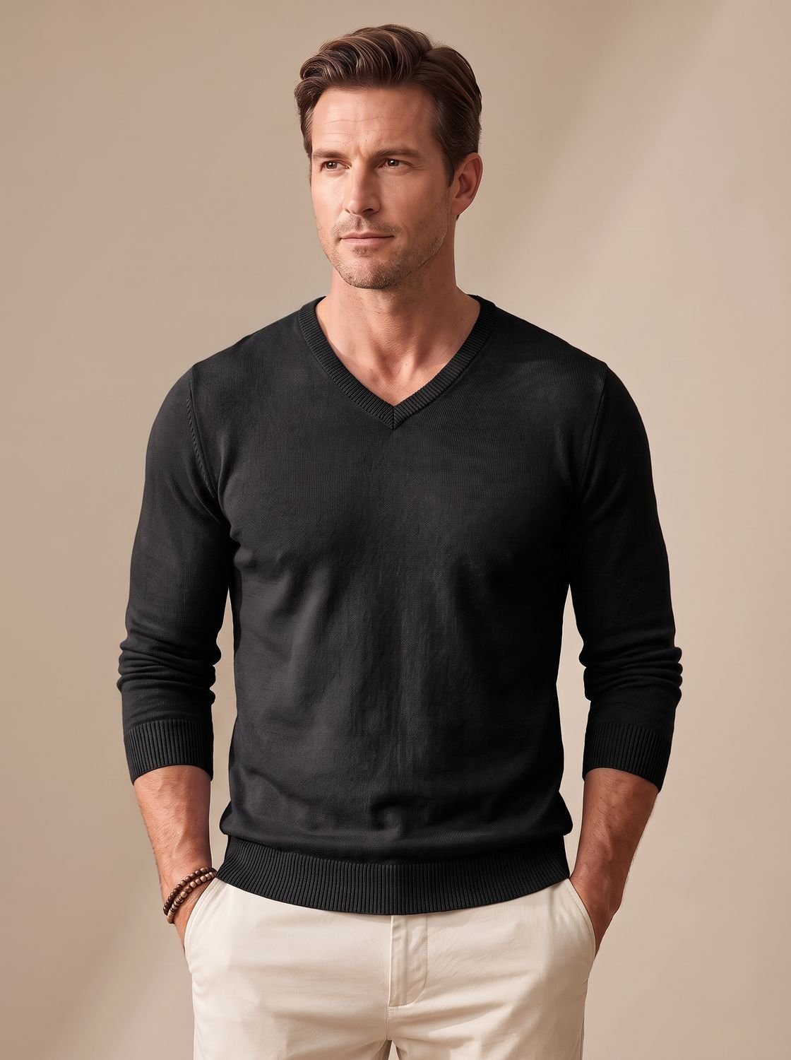 Men's Slim-Fit V-Neck Fine-Knit Sweater