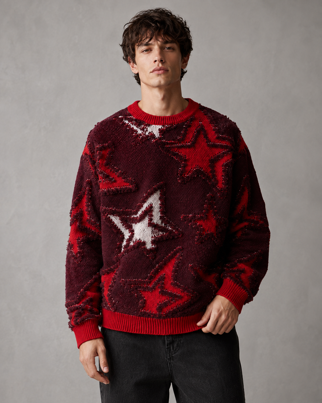 Men's Textured Star Knit Sweater Relaxed Fit