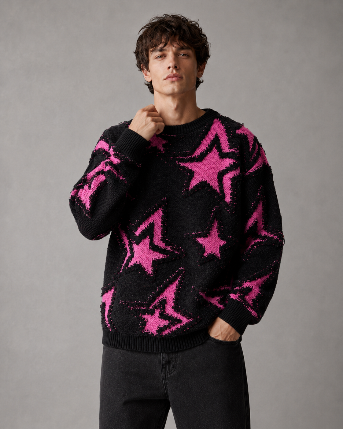 Men's Textured Star Knit Sweater Relaxed Fit