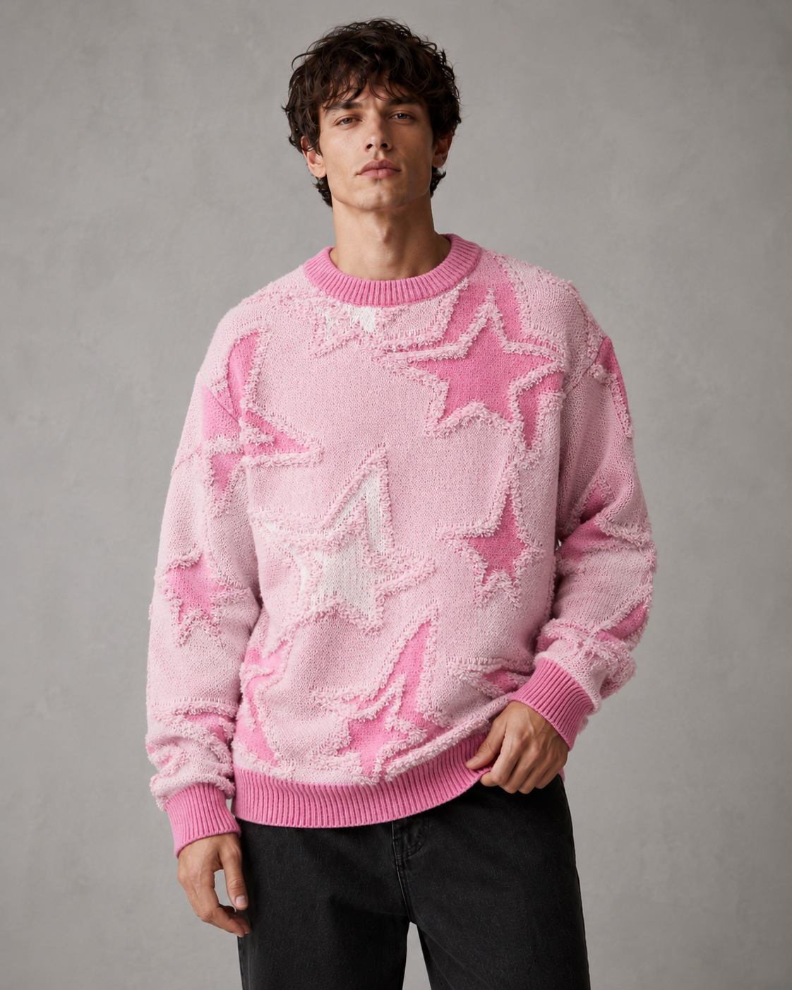 Men's Textured Star Knit Sweater Relaxed Fit