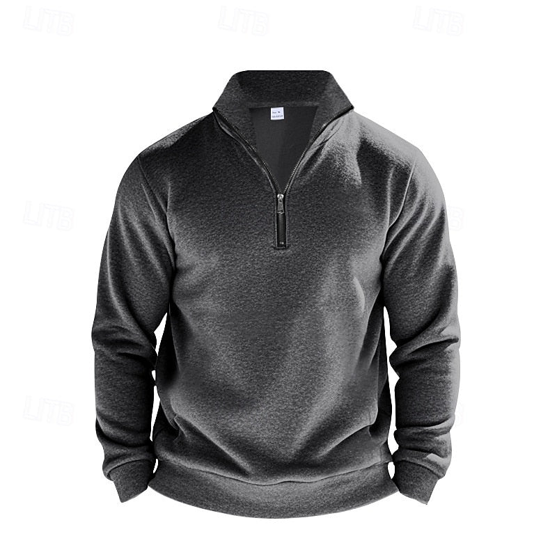 Men's quarter-zip relaxed fit sweater shown from the front