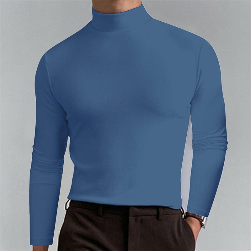 Men's classic turtleneck shirt shown from the side