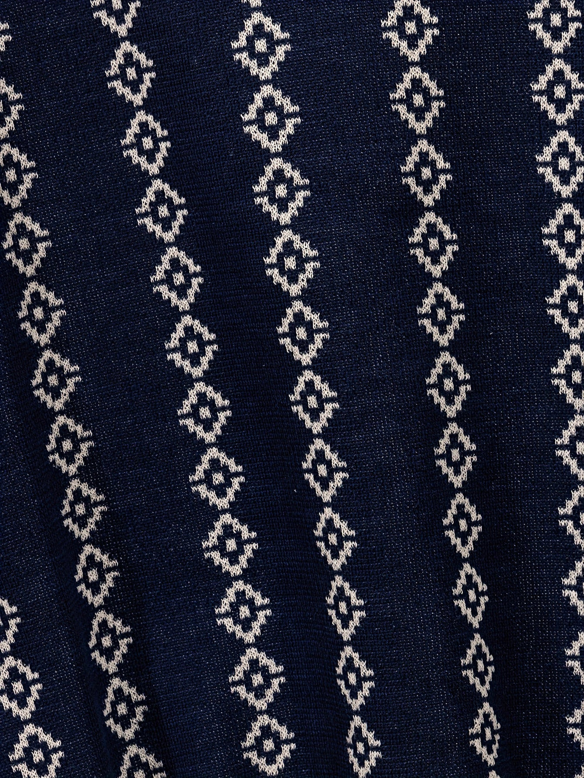 Detailed view of the sweater neckline and ribbed trim