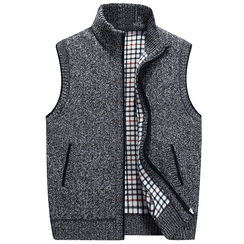 Close-up of the textured knit fabric on a men's warm vest