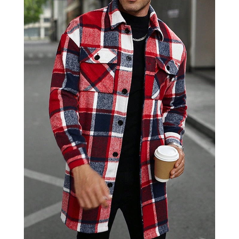 Straight-fit men's overshirt with long sleeves