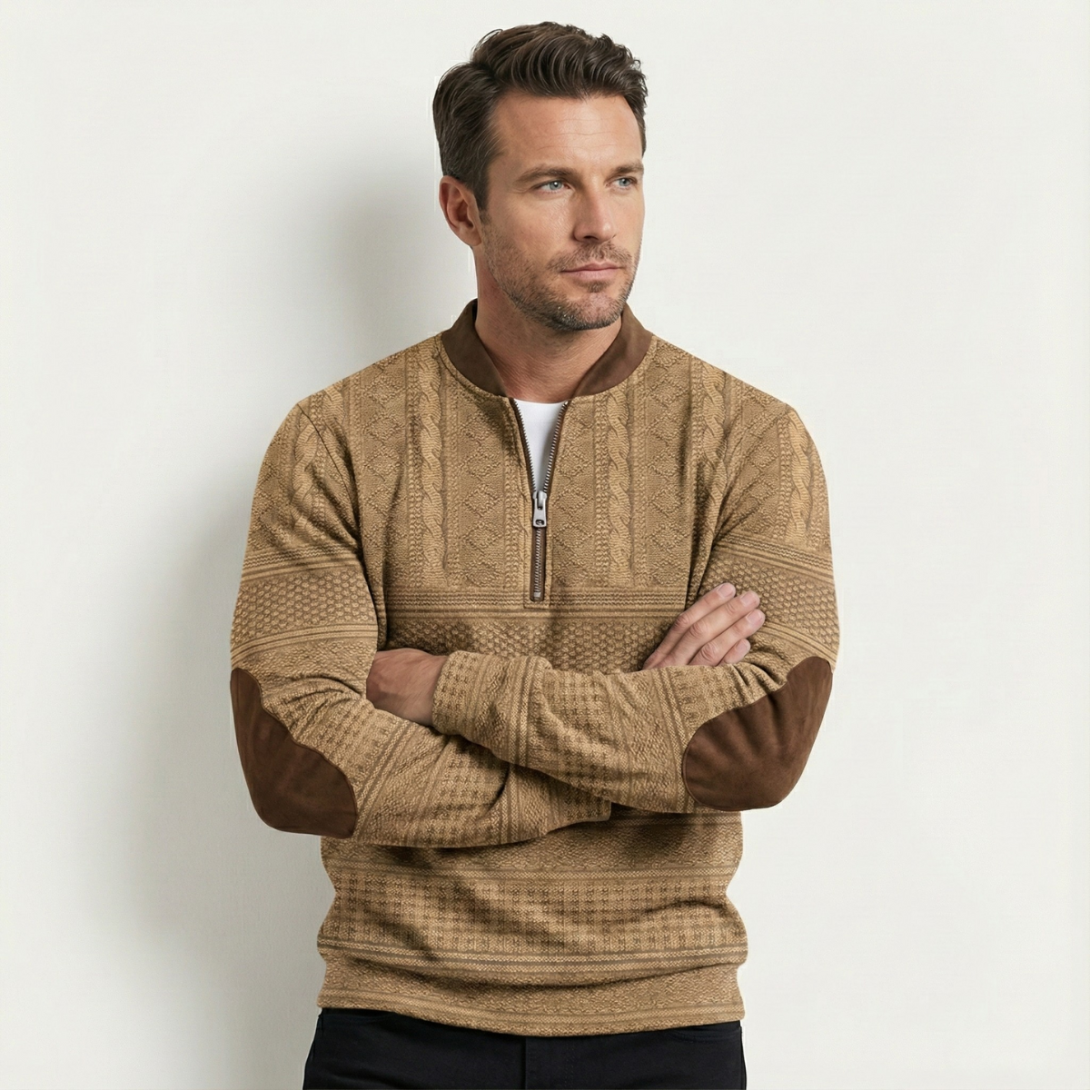 Button-front ribbed cardigan shown with sleeves visible