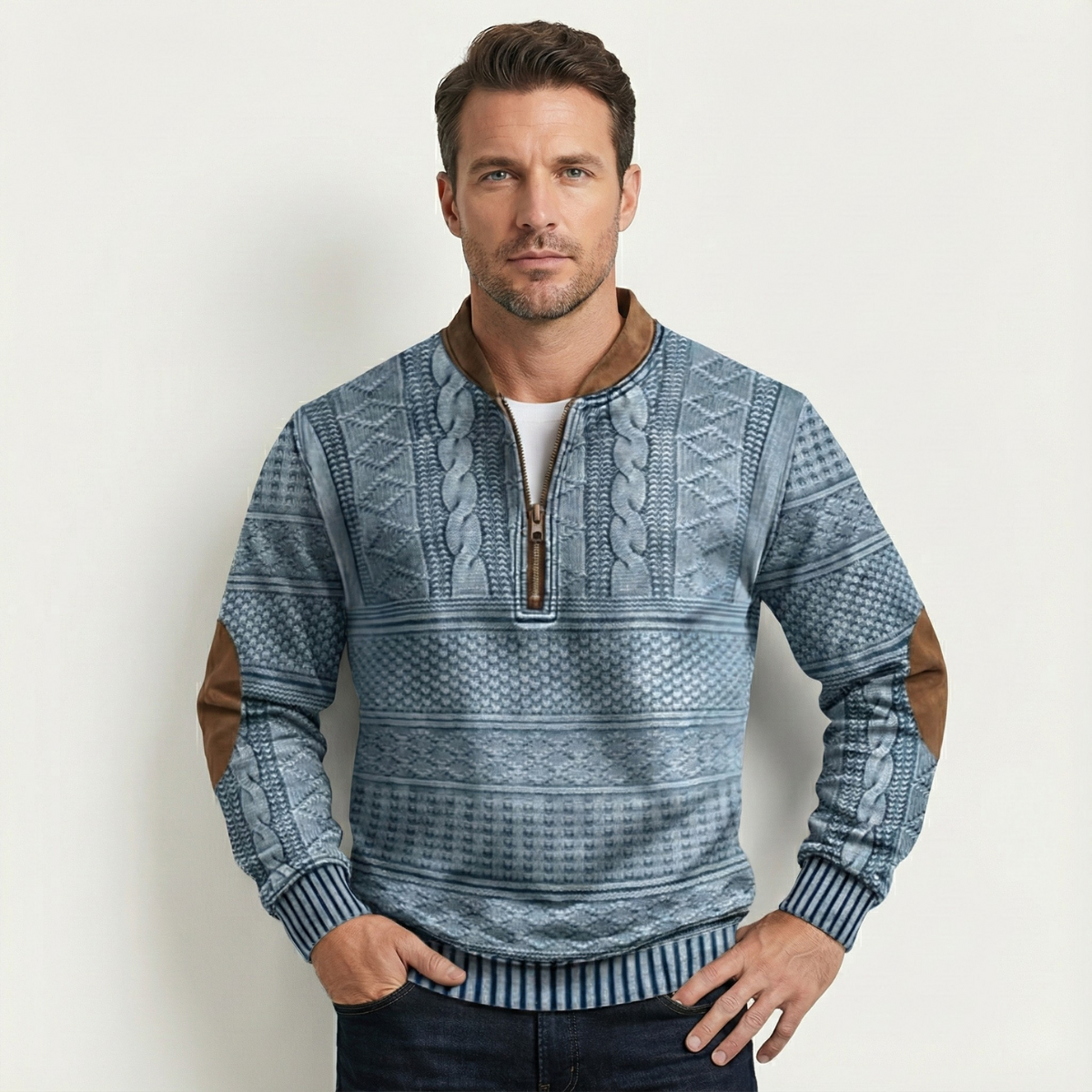 Full view of a women’s ribbed trim cardigan