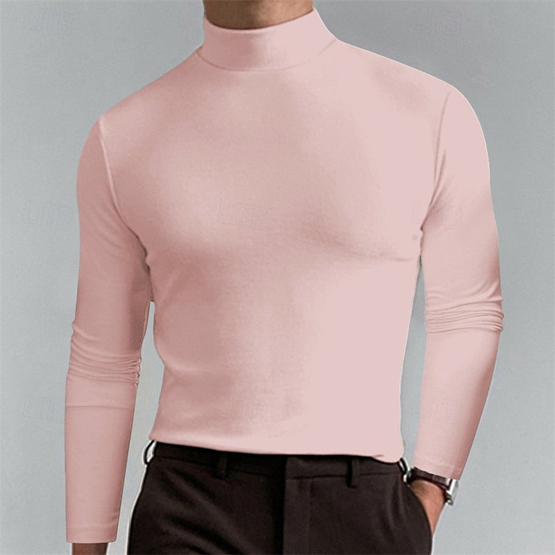 Back view of a slim-fit men's turtleneck shirt