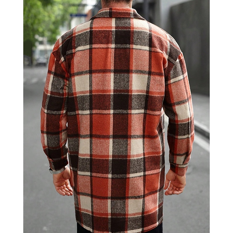Men's button-front plaid shirt jacket