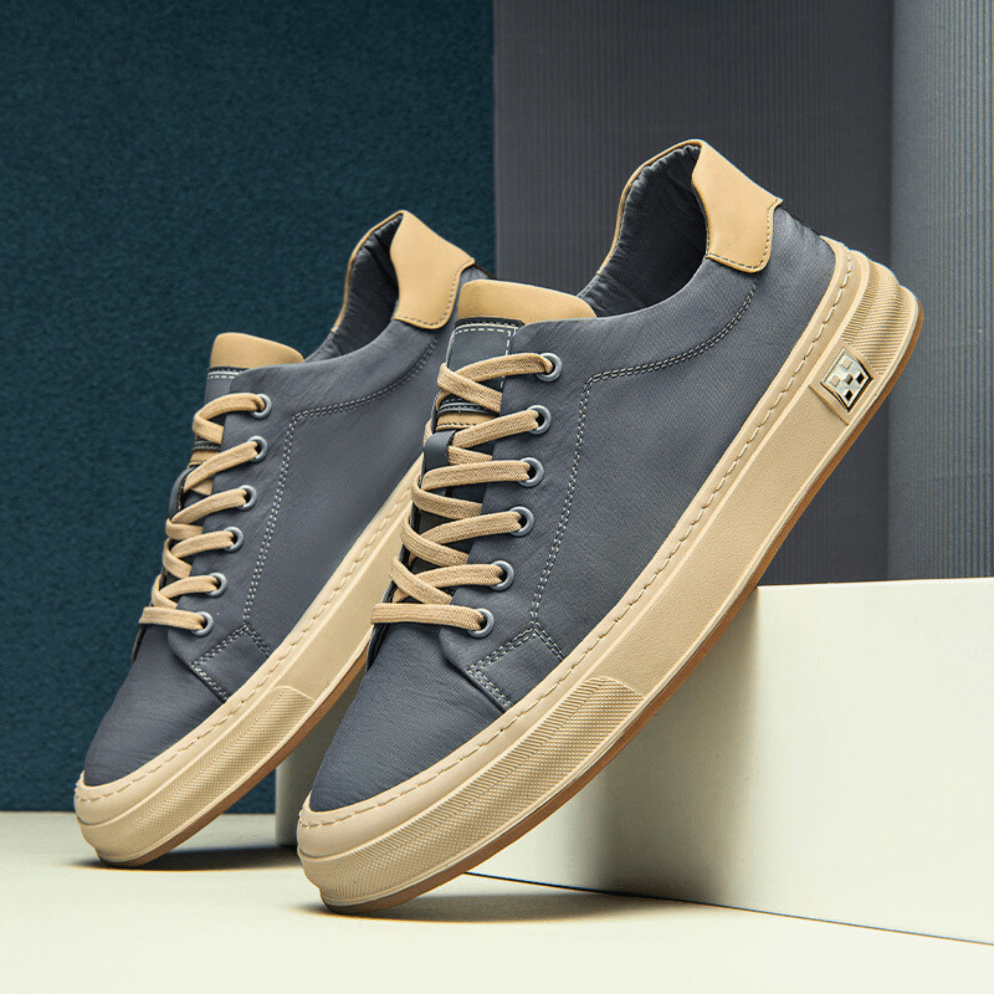 Canvas trainers showing the lace-up front