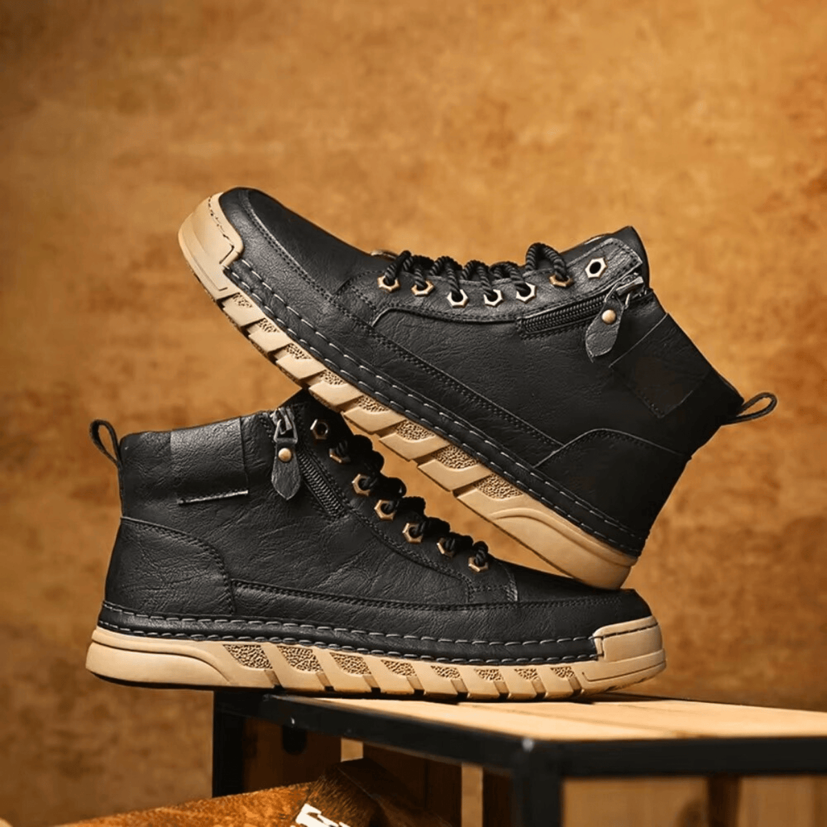 Men's leather boot showing the ankle profile