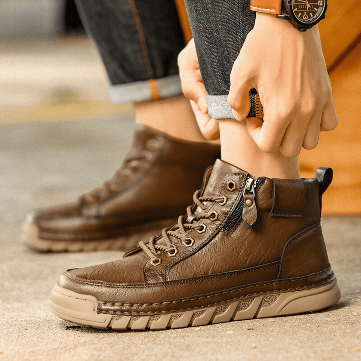 Pair of men's boots shown from above