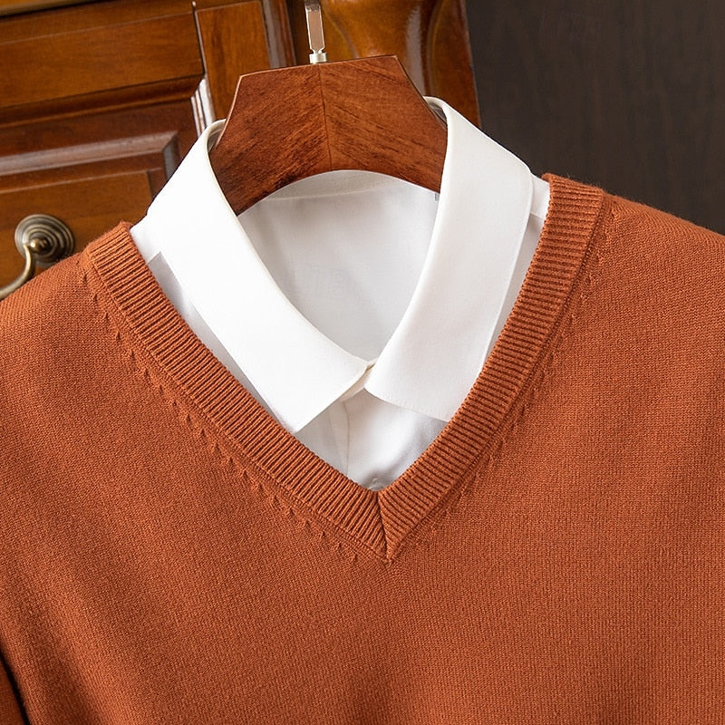 Men's classic sweater paired with trousers for a smart casual look