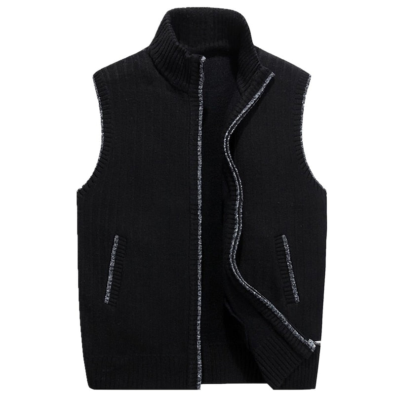 Men's Warm Knit Vest With Stand Collar