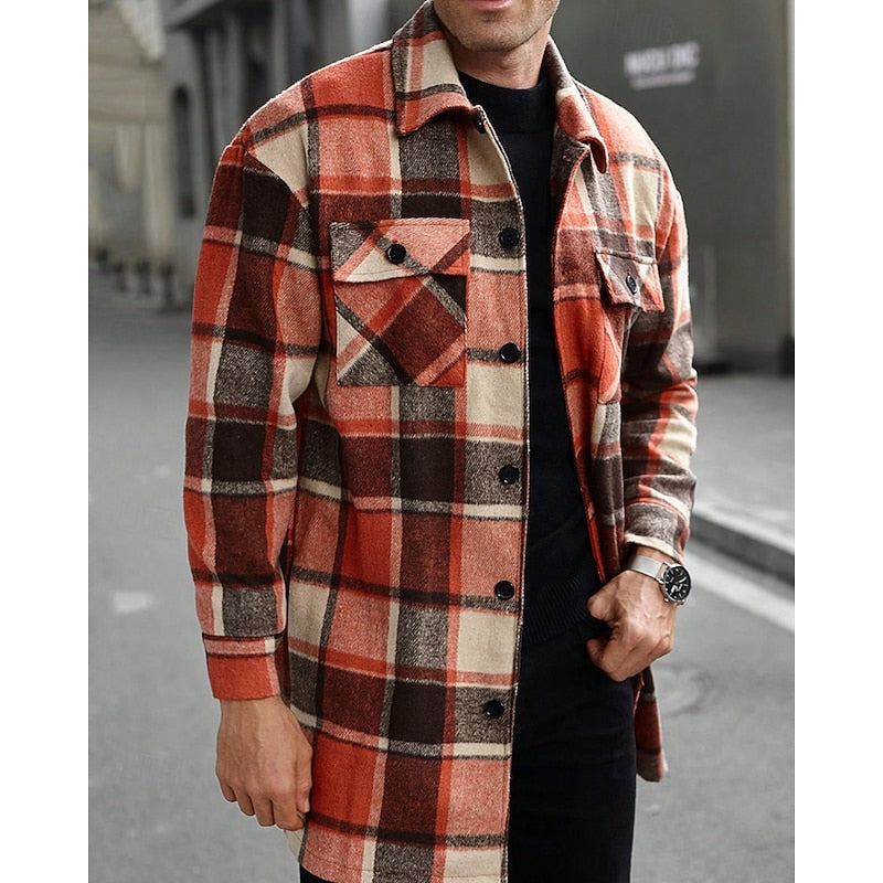 Front view of a plaid overshirt shirt jacket