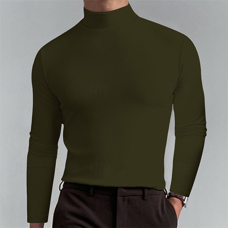 Detailed view of the slim-fit men's turtleneck shirt fabric