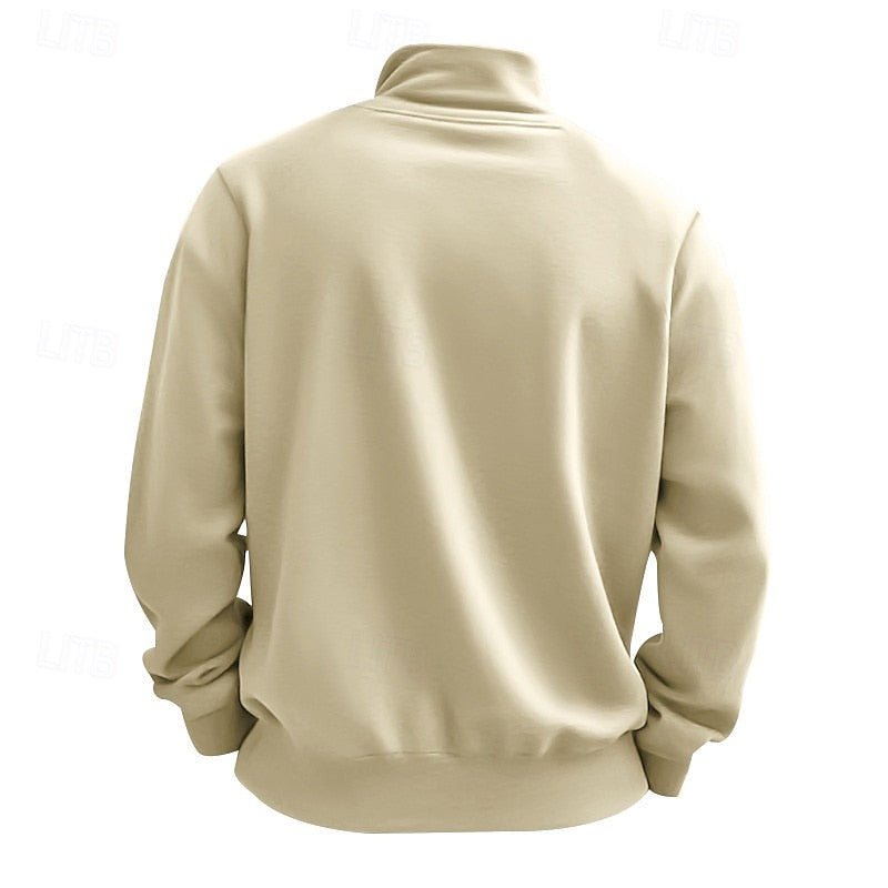 Relaxed fit men's sweater showing the full torso and sleeves