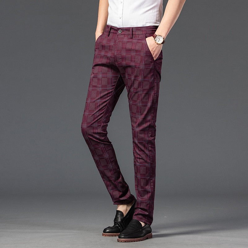 Men Check Trousers Formal Pants Office Business Suits Straight Leg Slim  Fashion | eBay